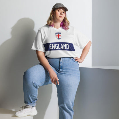 Wit Engeland Voetbalshirt met Blauwe balk en England tekst