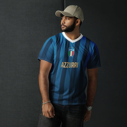 Blauw gestreept Italiaans voetbalshirt voor volwassenen - retro stijl