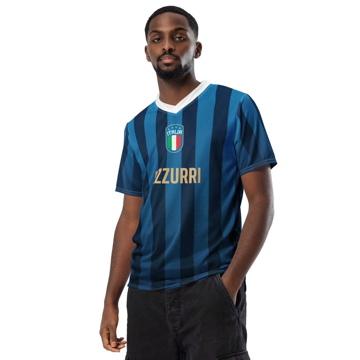 EK voetbalshirt 2024 - Italy Azzurri Blauw Gestreept man voorkant