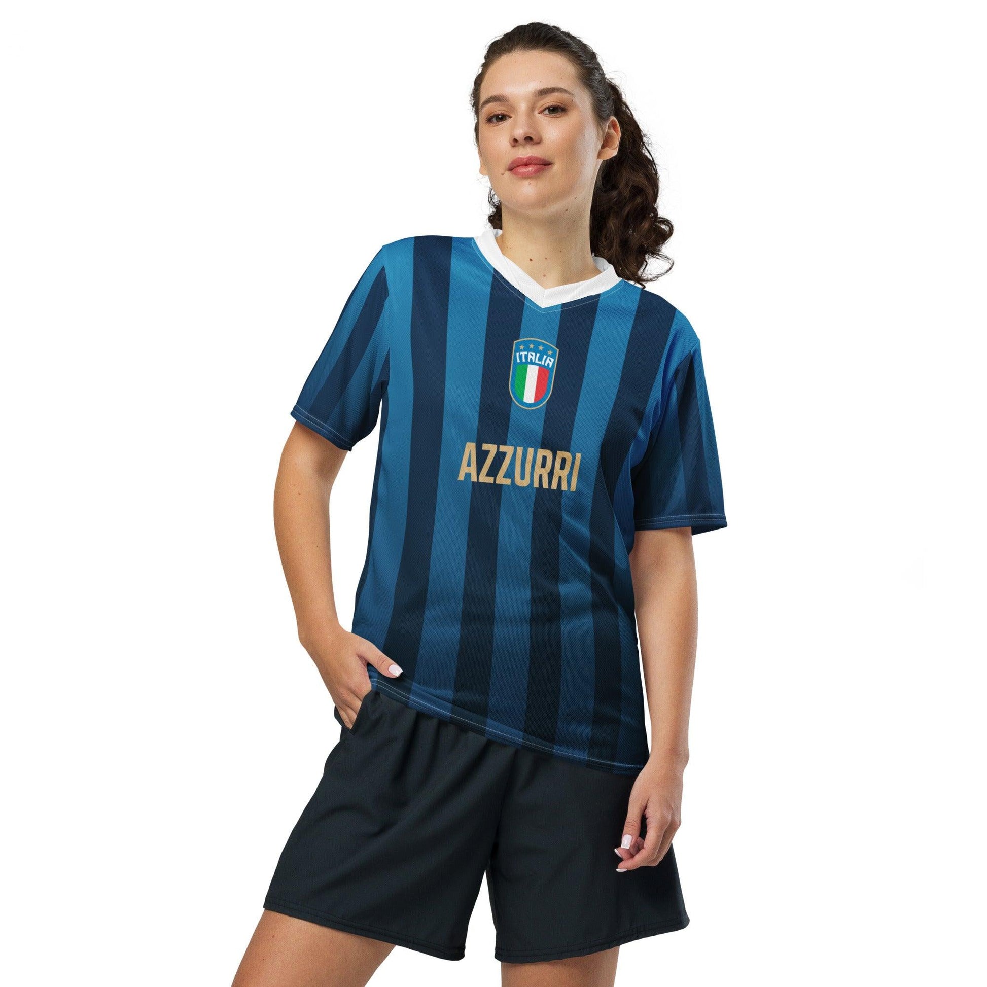 EK voetbalshirt 2024 - Italy Azzurri Blauw Gestreept vrouw voorkant