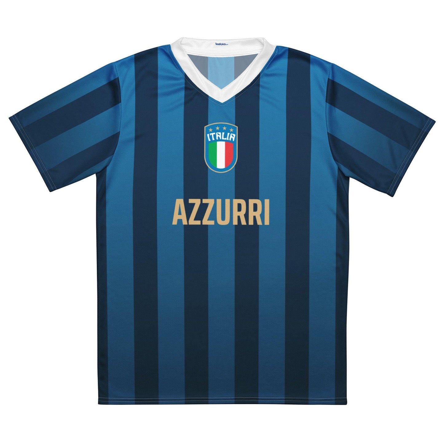 EK voetbalshirt 2024 - Italy Azzurri Blauw Gestreept voorkant liggend op tafel