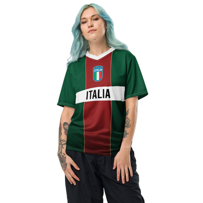 Klassiek Italiaans Voetbalshirt - Groen met Rood designItaliaans EK 2024 Voetbalshirt - Volwassenen unisex fit