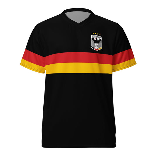 Retro zwart voetbalshirt met Duitse vlagpatroon voor volwassenen.